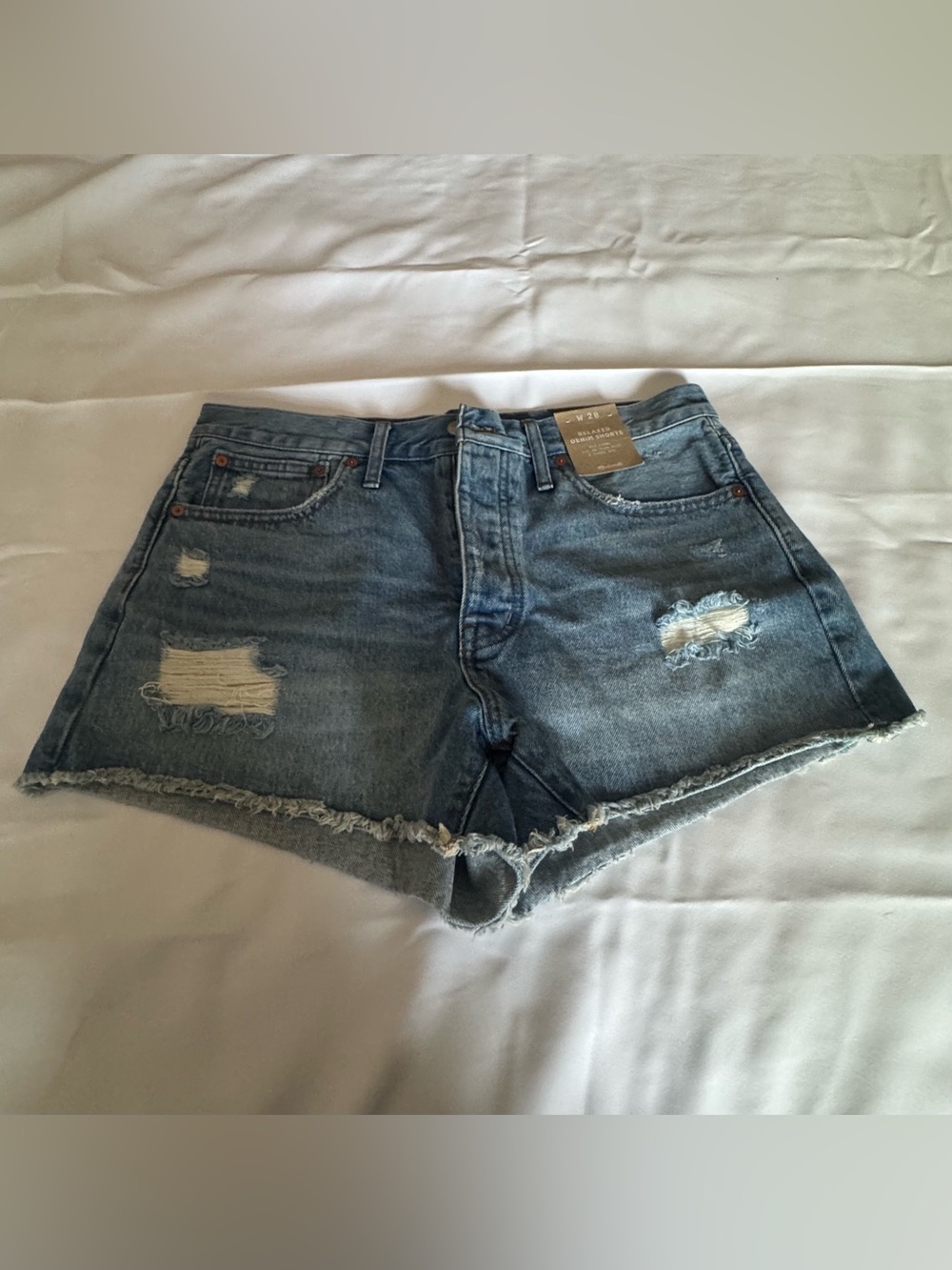 Madewell Distressed High-Rise Denim Shorts - Blue NWT SIZE 6